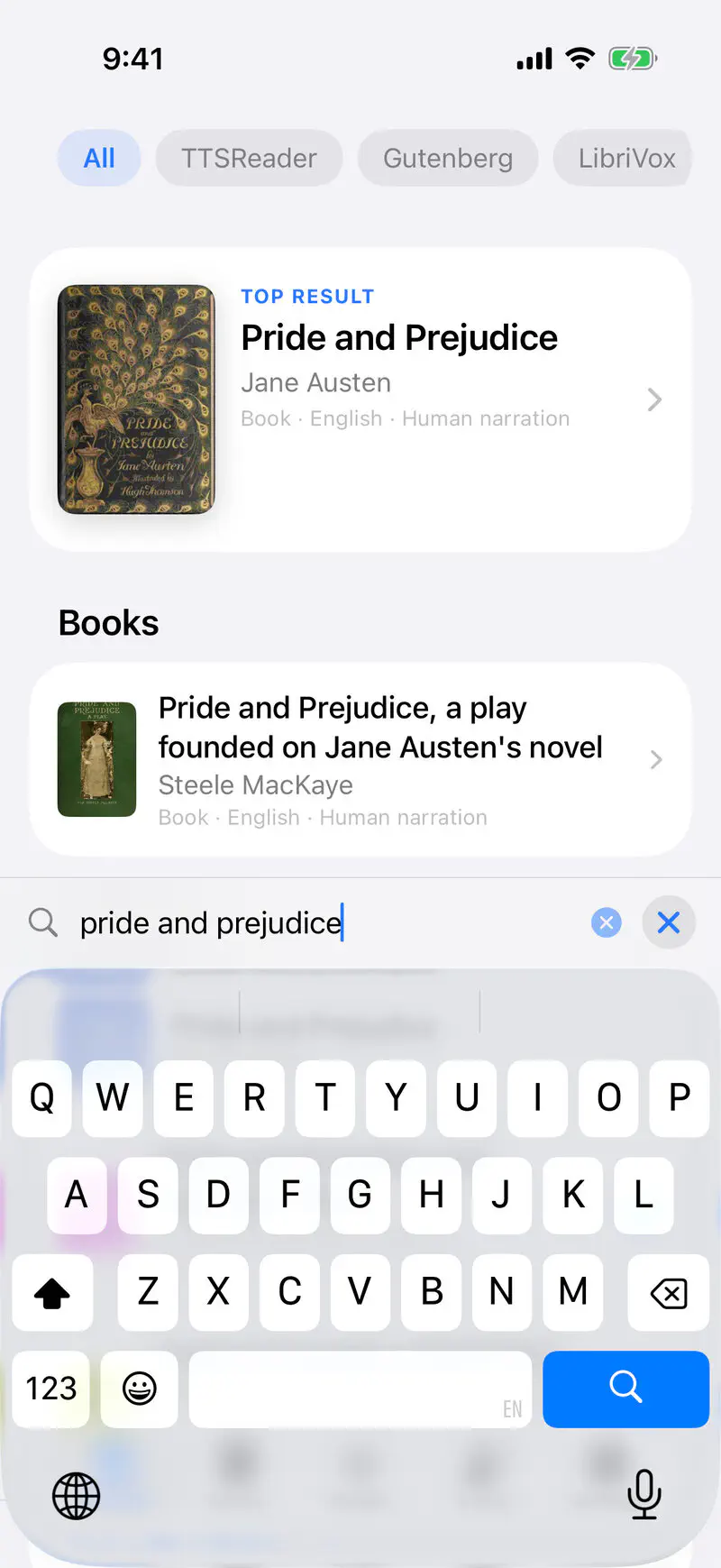Searching for Pride and Prejudice: the book and its recordings in one result.