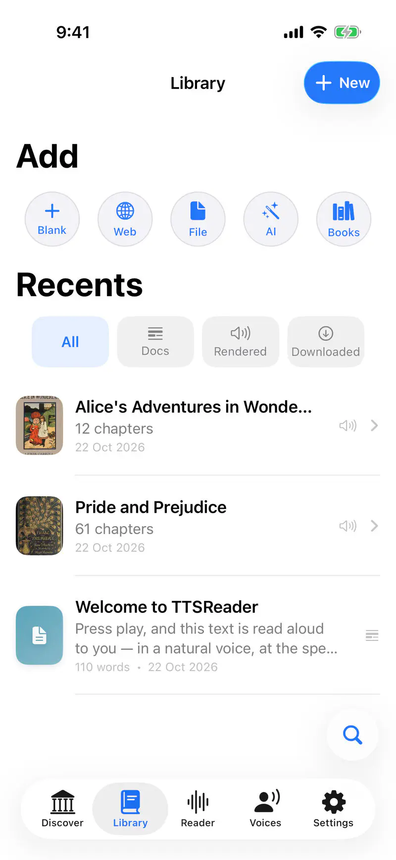 The Library with Alice’s Adventures in Wonderland and Pride and Prejudice, each with its cover.