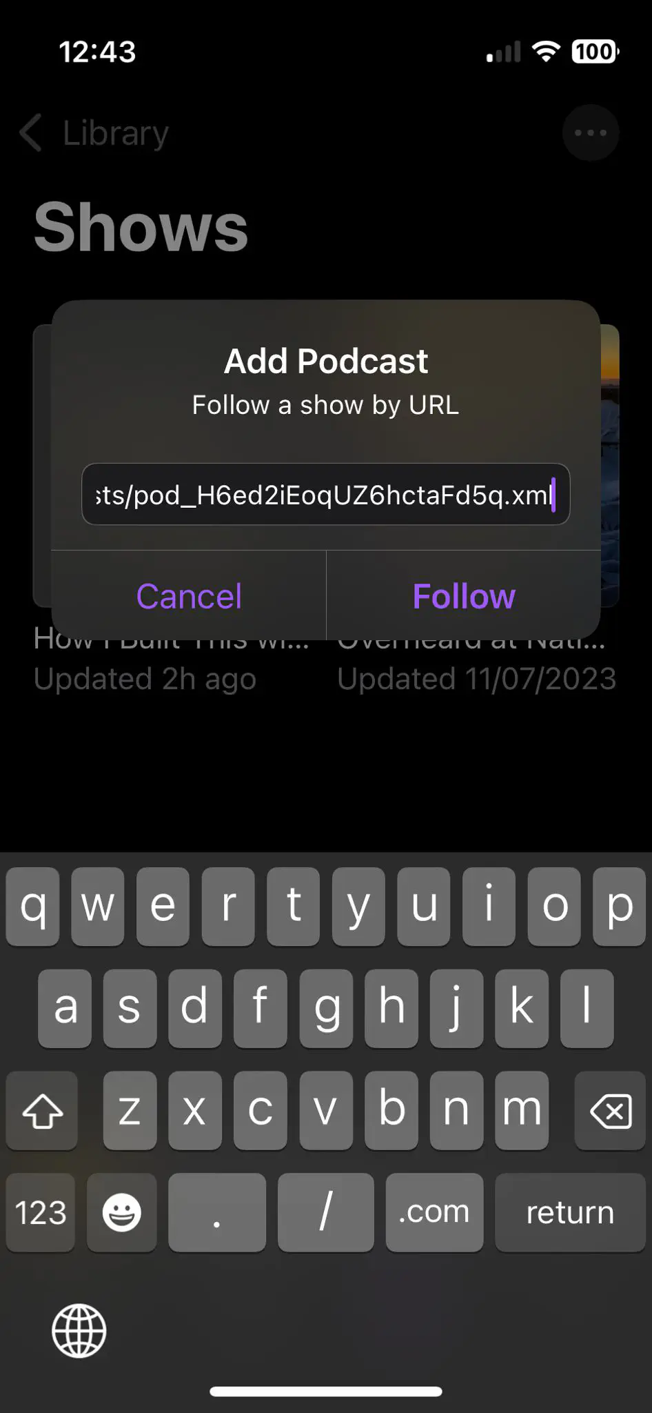 Paste URL and click Follow