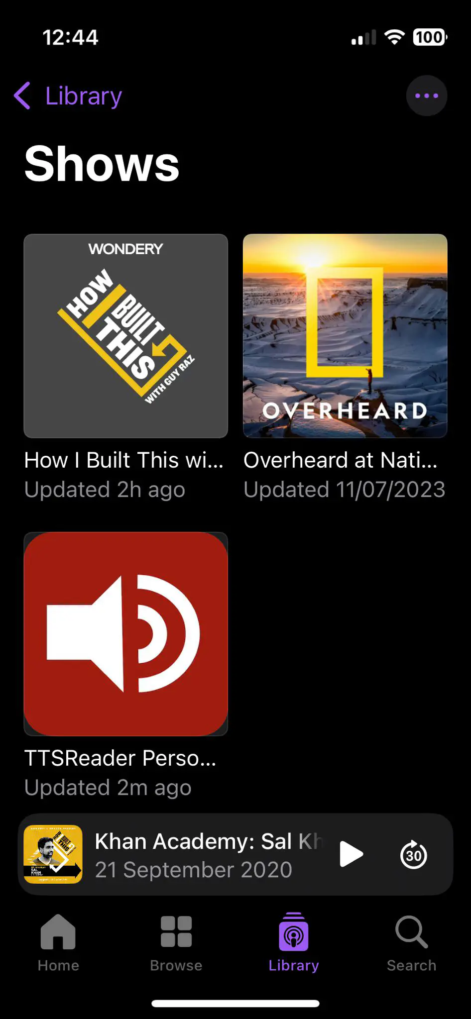 Followed shows in library