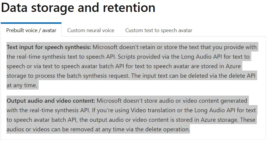 Azure Speech Service Data Privacy